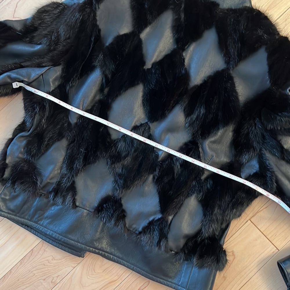 Black Leather Jacket With Black Patchwork Fur Min… - image 8